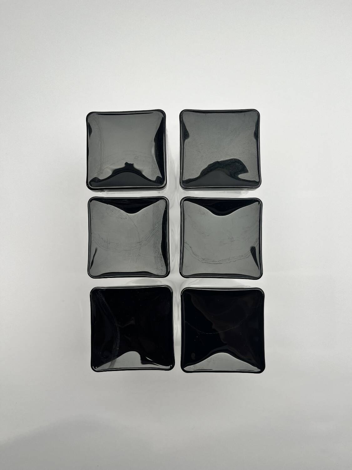 Set of 11 Black glass Square Footed Cocktail Glasses 1970