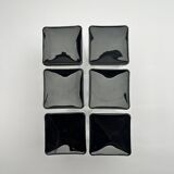 Set of 11 Black glass Square Footed Cocktail Glasses 1970
