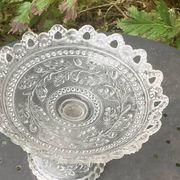 Glass bowl, vintage oak leaf pattern compote dish.