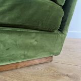 Chauffeuse basse vintage en velours vert