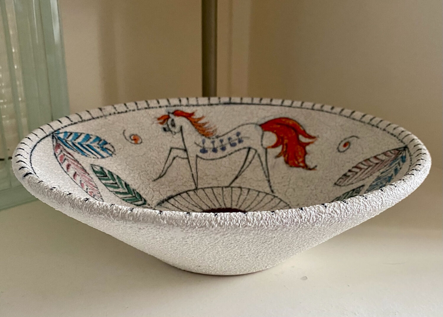 Large ceramic cup Fratelli Fanciullacci 60s decoration horses