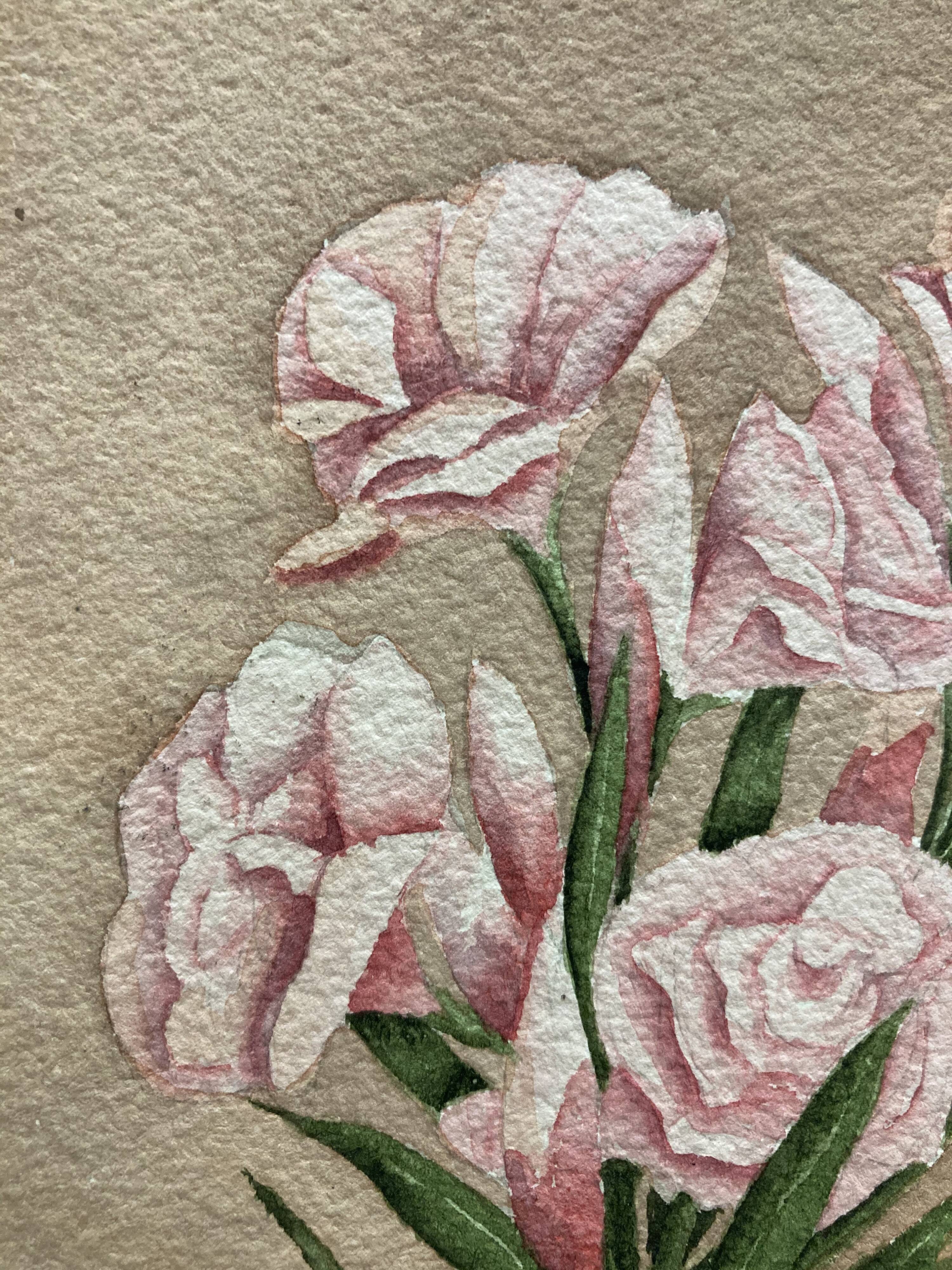 Signed watercolor with oleander flowers