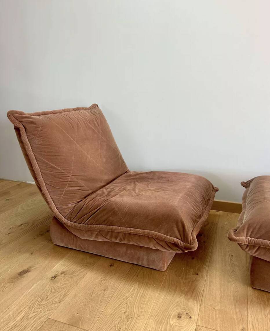 Vintage armchair and ottoman, brown velvet, Switzerland 1960