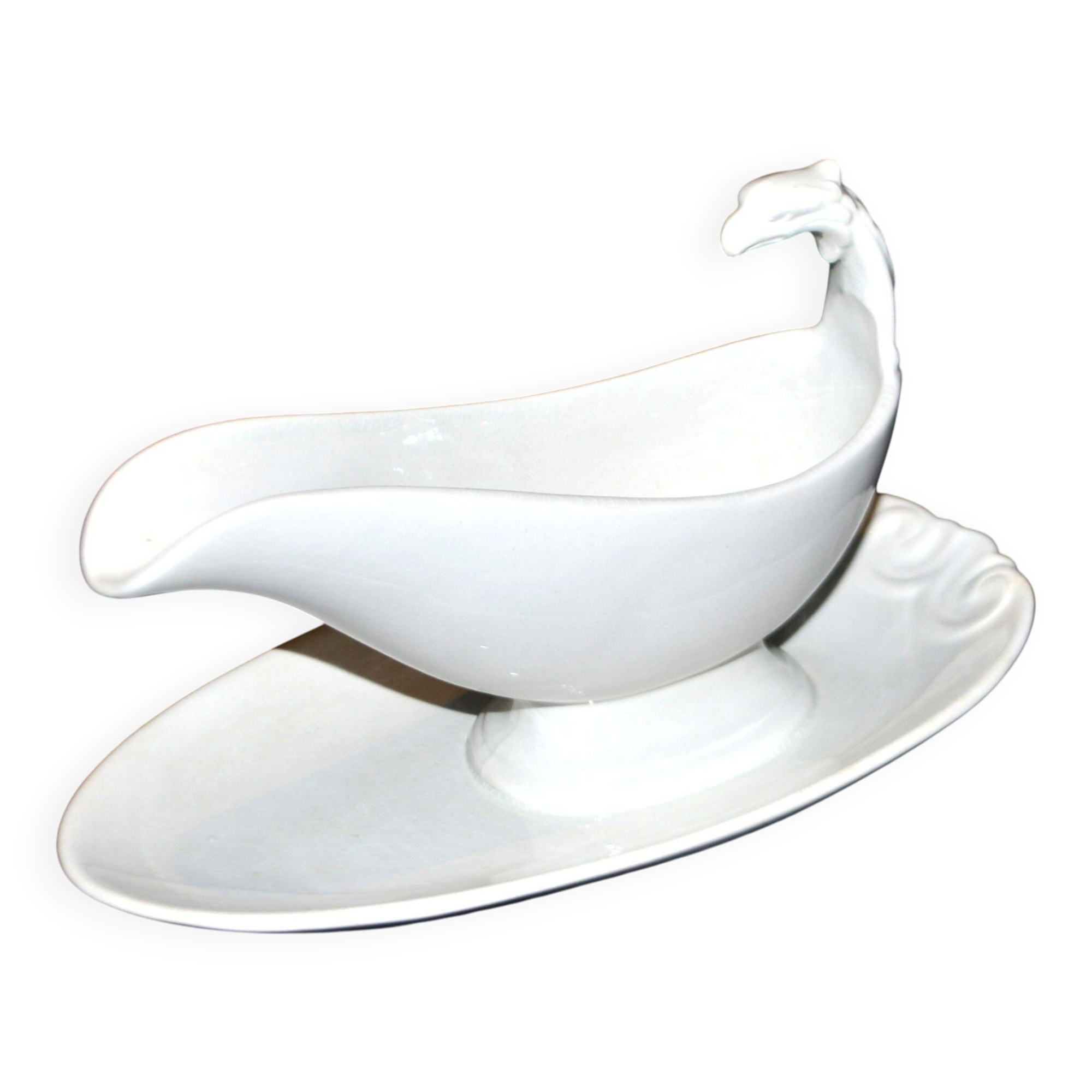 Sarreguemines antique earthenware sauce boat U&C opaque eagle's head