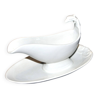 Sarreguemines antique earthenware sauce boat U&C opaque eagle's head