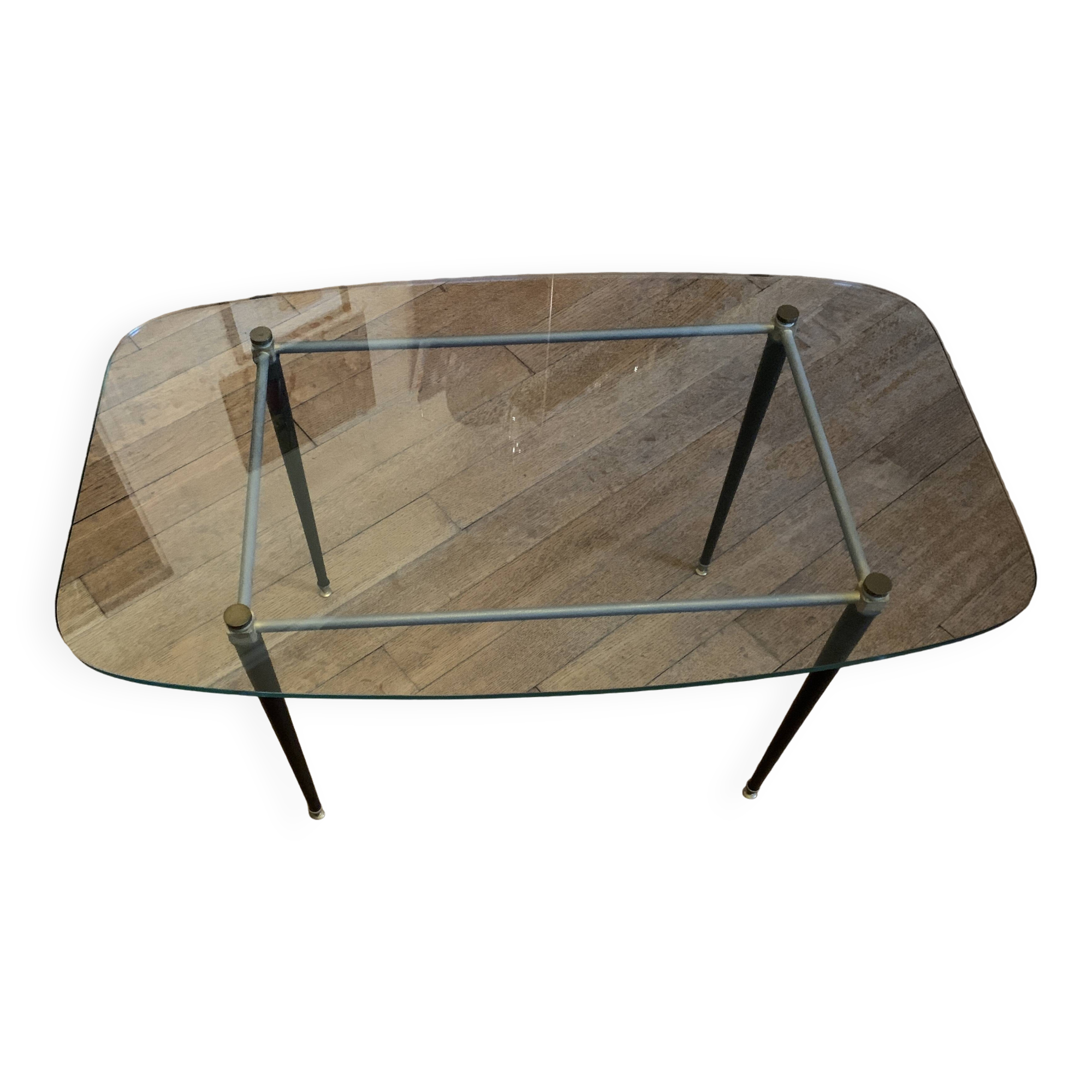 Vintage Oval Glass and Metal Coffee Table