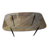 Vintage Oval Glass and Metal Coffee Table
