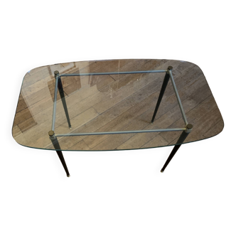 Vintage Oval Glass and Metal Coffee Table