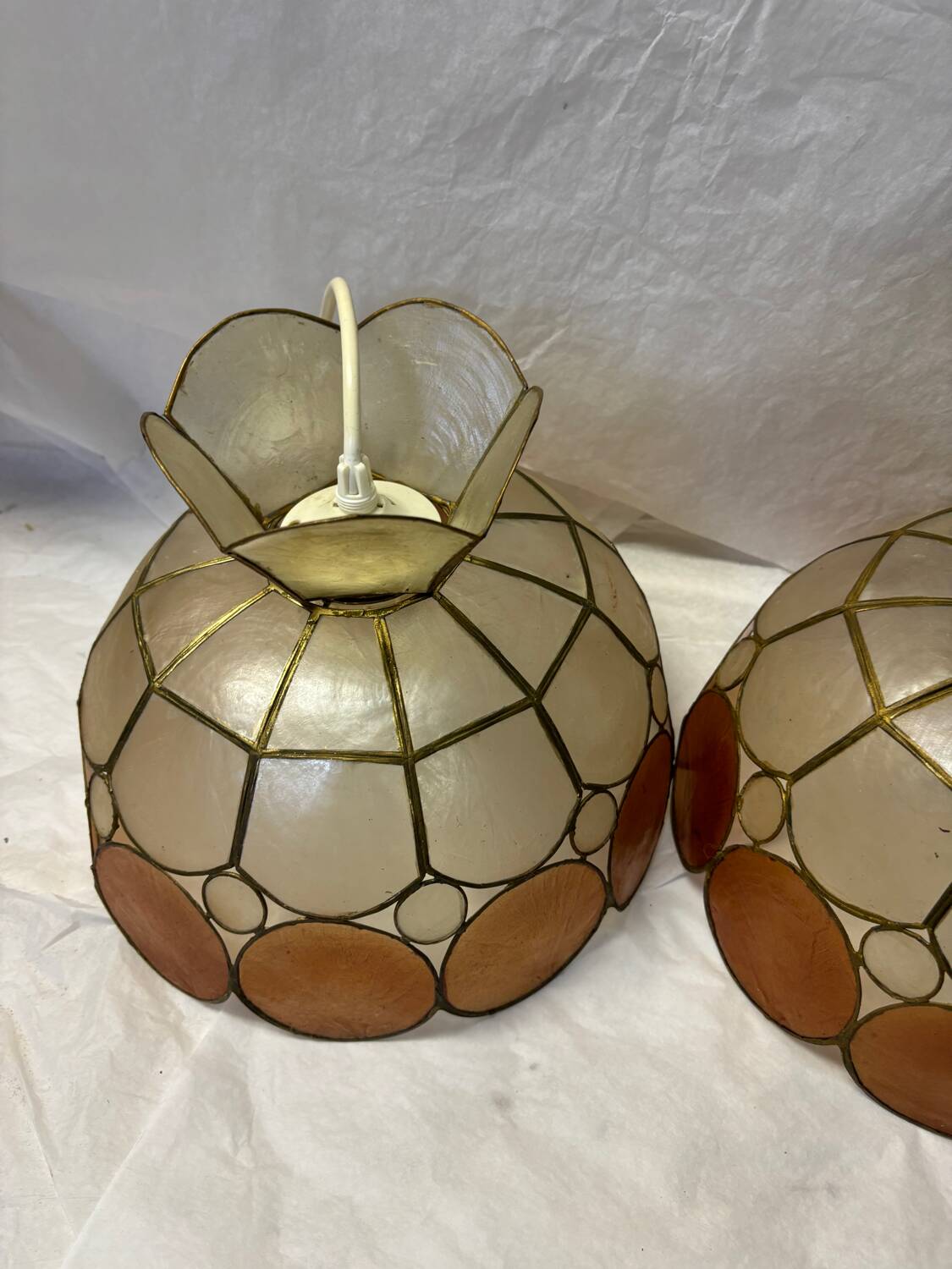 Pair of mother-of-pearl chandeliers