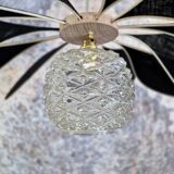 12-blade aerial suspension in rattan and black linen with vintage globe