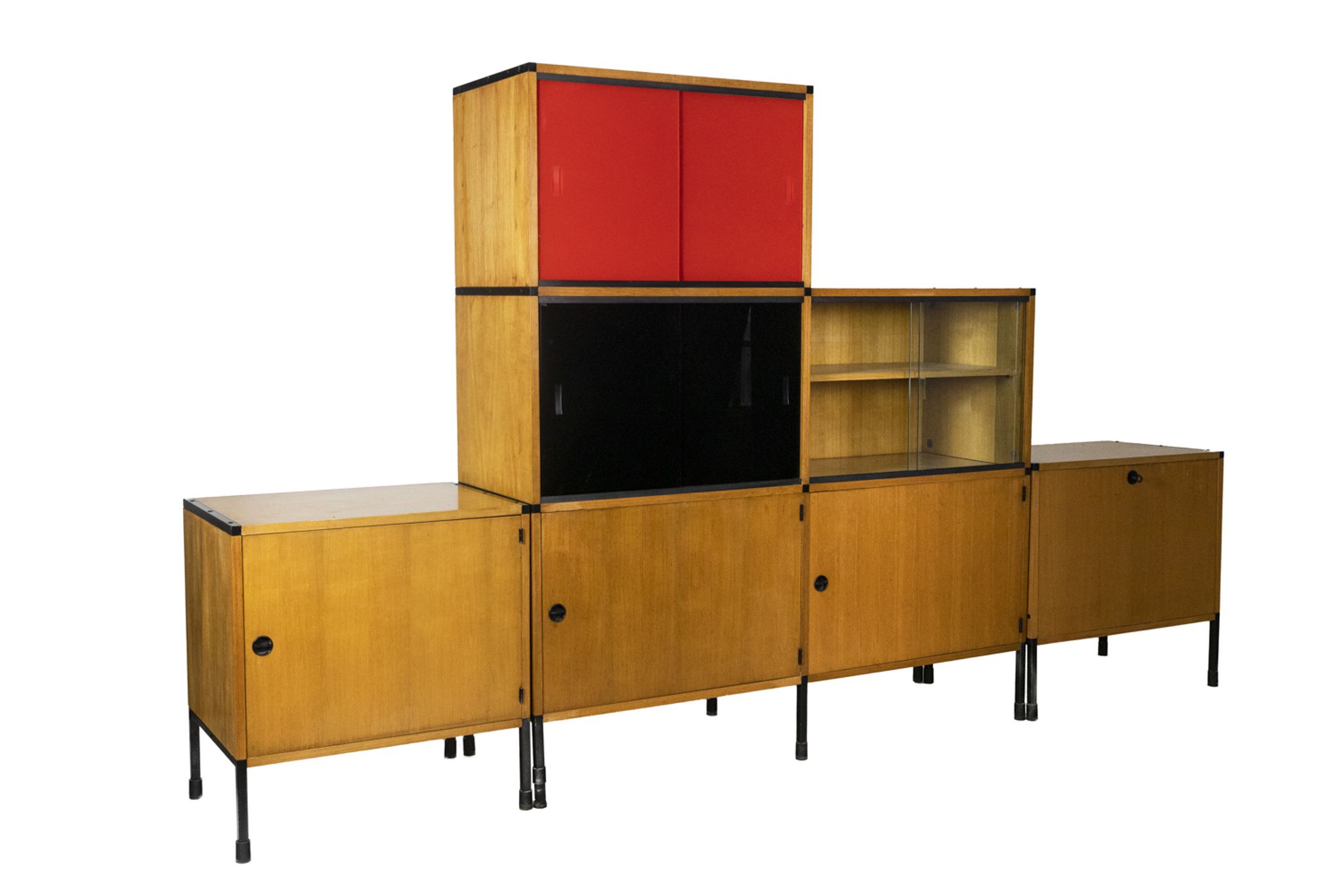Oak and metal bookcase  design ARP (Motte Guariche Mortier), edition Minvielle 1960