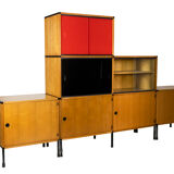 Oak and metal bookcase  design ARP (Motte Guariche Mortier), edition Minvielle 1960