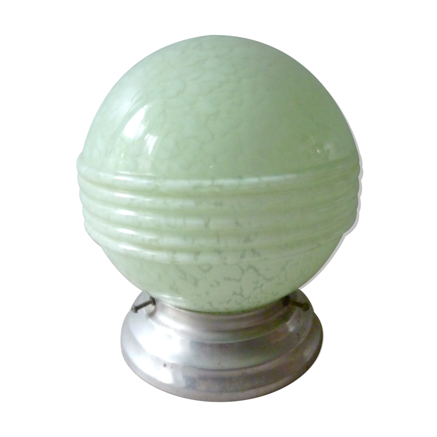 Ceiling light with green marbled opaline globe
