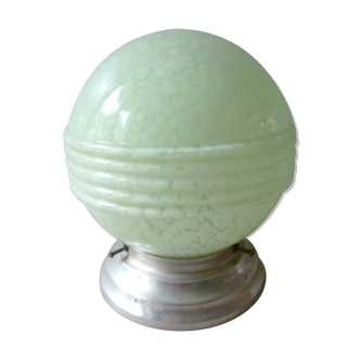 Ceiling light with green marbled opaline globe