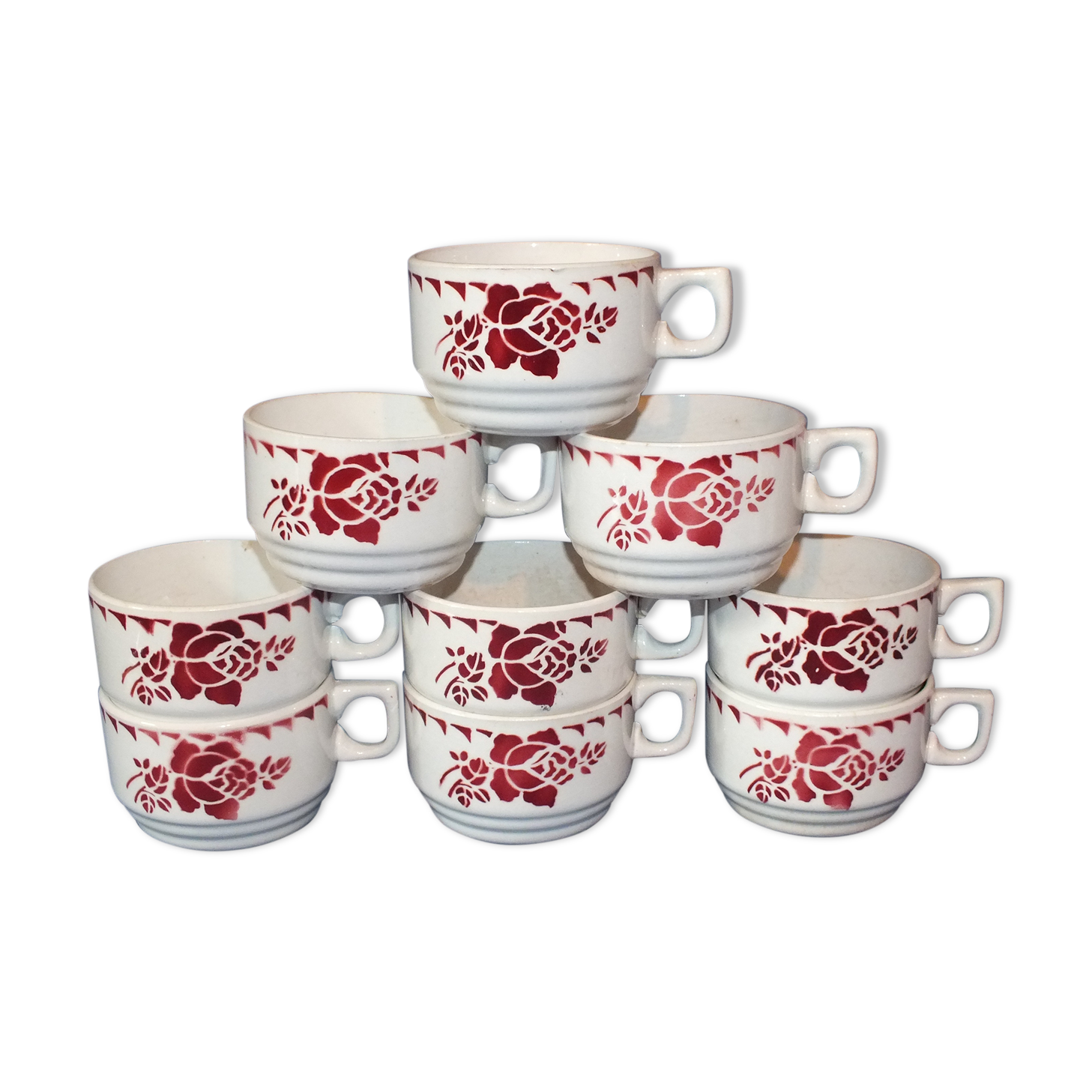 9 cups vintage Café Mars - stencil décor