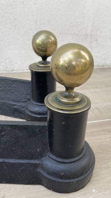 Chenets neoclassical cast iron and brass