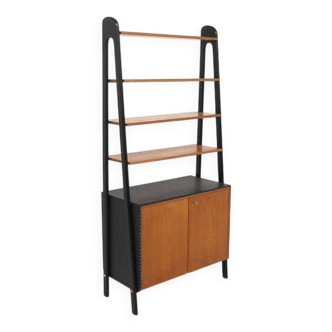 Commode-bibliothèque en teck et en simili-cuir, suède, 1950