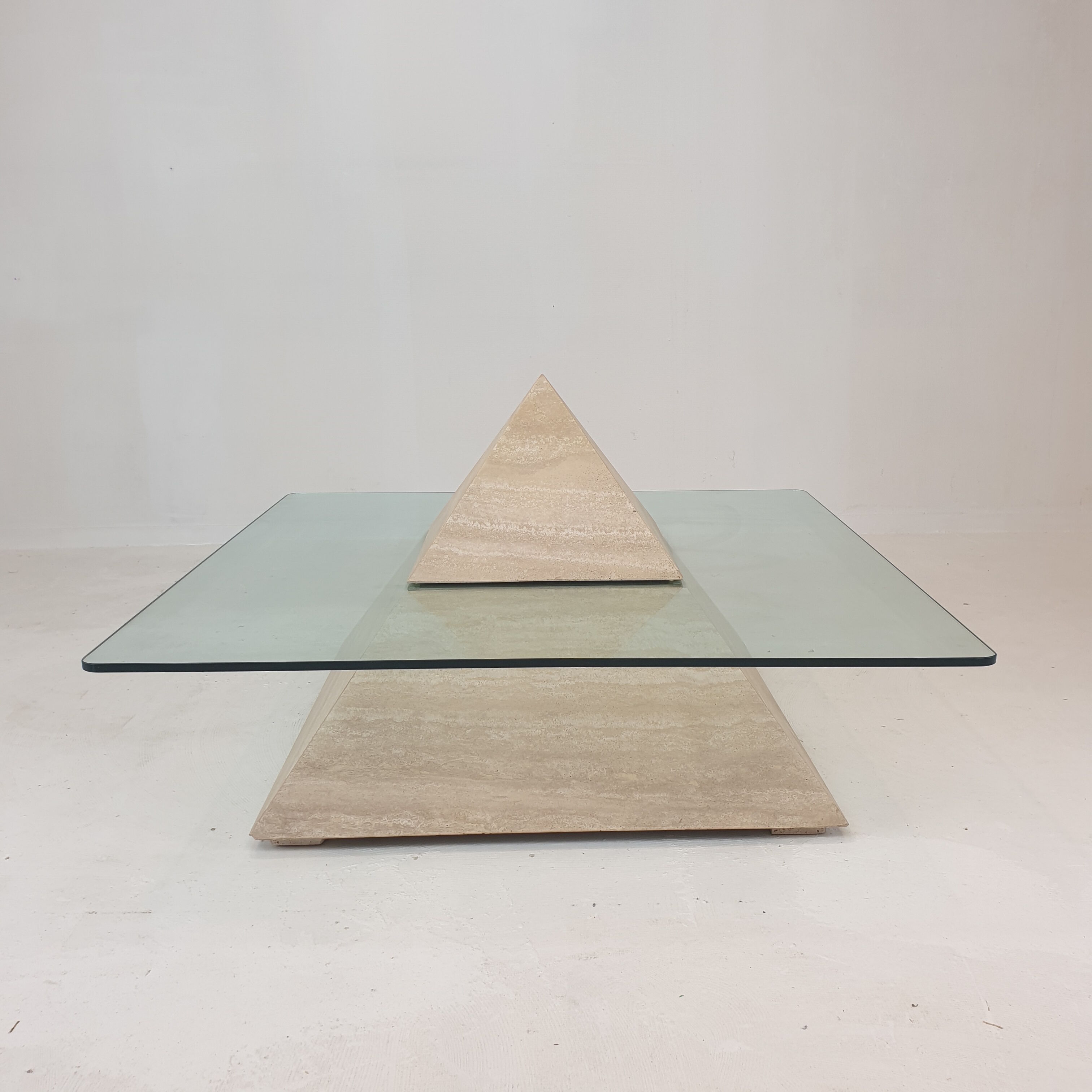 Italian Travertine Pyramid Coffee Table, 1980s