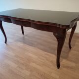 Chippendale mahogany table XXth with walnut piano in smoked tempered glass