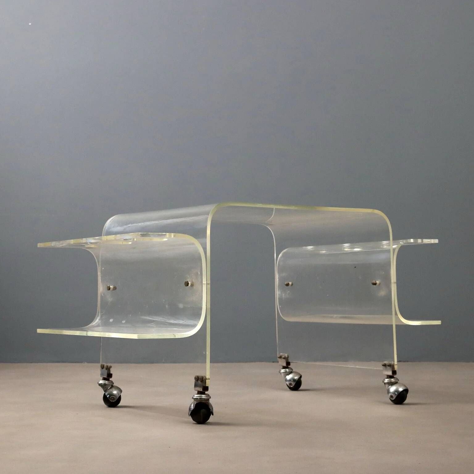 Vintage kitchen trolley in plexiglass, designed in Italy in the 1970s.