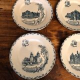 6 flat plates in Clairefontaine earthenware, Terre de Fer, Châteaux collection, 1894-1913