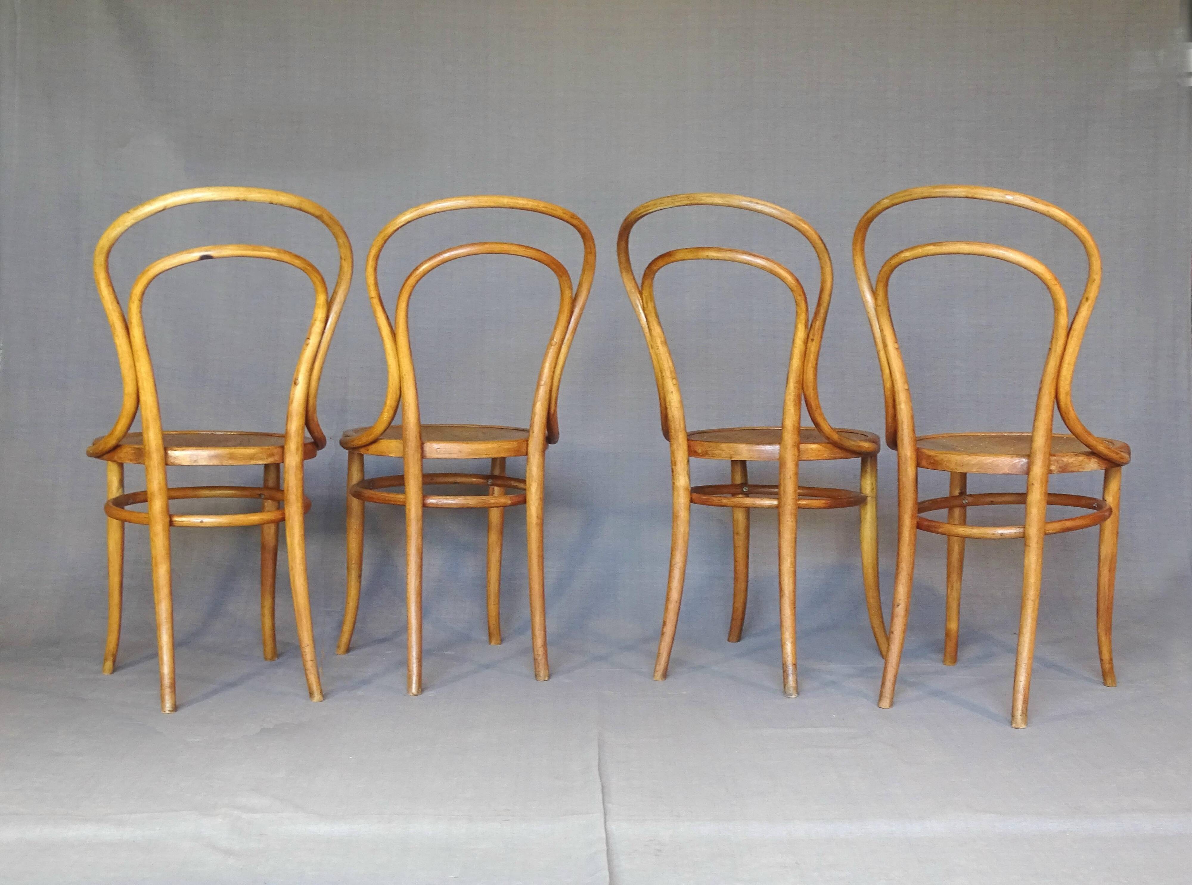 Set of 4 Kohn bistro chairs no. 30 from 1910, wooden seat