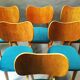 Suite de 6 chaises années 50 velours bleu canard