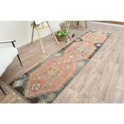Tapis couloir vintage turc Oushak fait à la main en laine orange 76x374