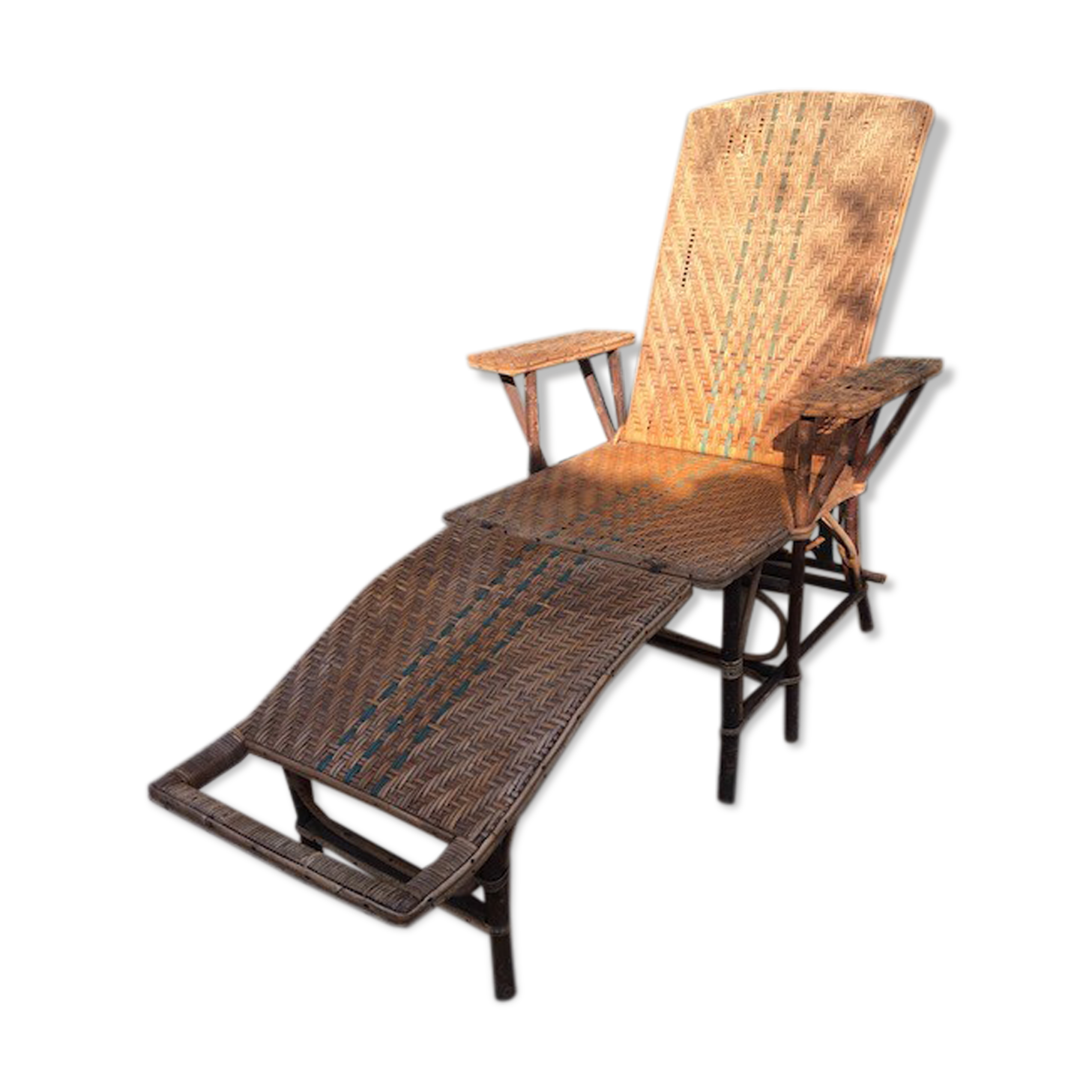 Chaise longue osier & rotin 1950