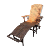 Long wicker and rattan armchair 1950