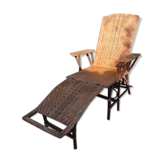 Long wicker and rattan armchair 1950