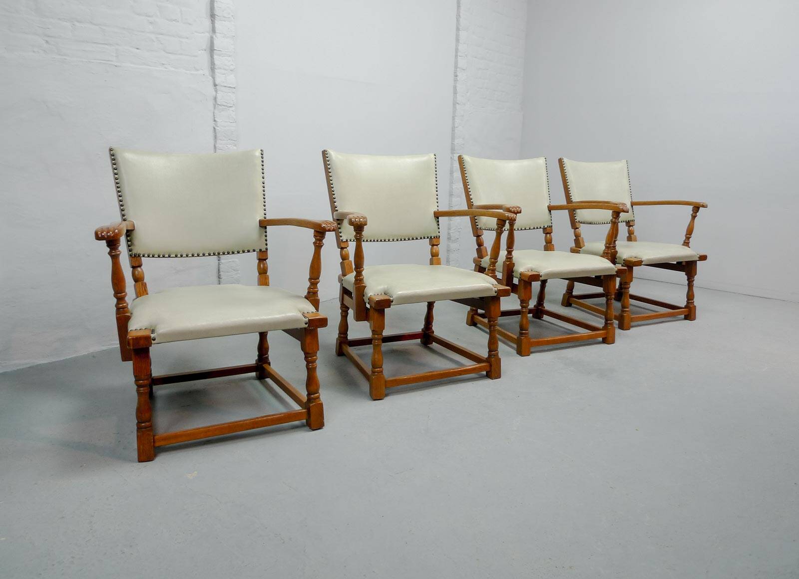 Set of 4 Dutch Design Oakwood Arm Chairs by Theo Ruth for Artifort, 1950s