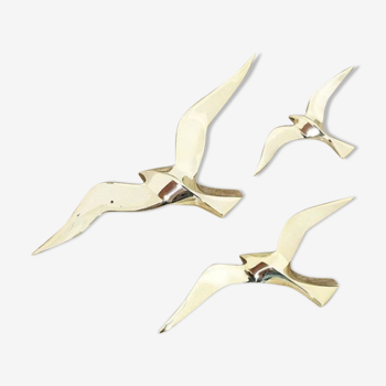 Trio of seagulls in brass