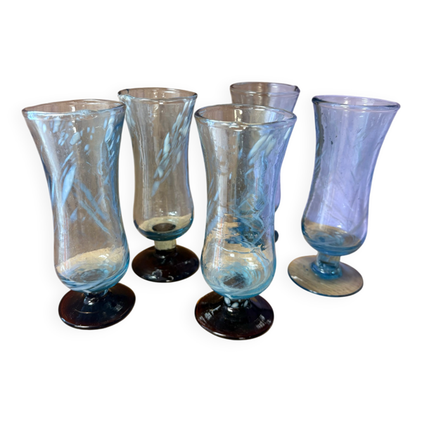 Lot de 5 flûtes à champagne / verres à jus en verre soufflé artisanal