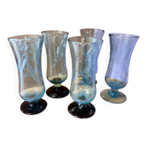 Set of 5 champagne flutes / glass juice glasses made from hand-blown glass.