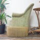 Fauteuil crapaud en velours vert pistache vintage