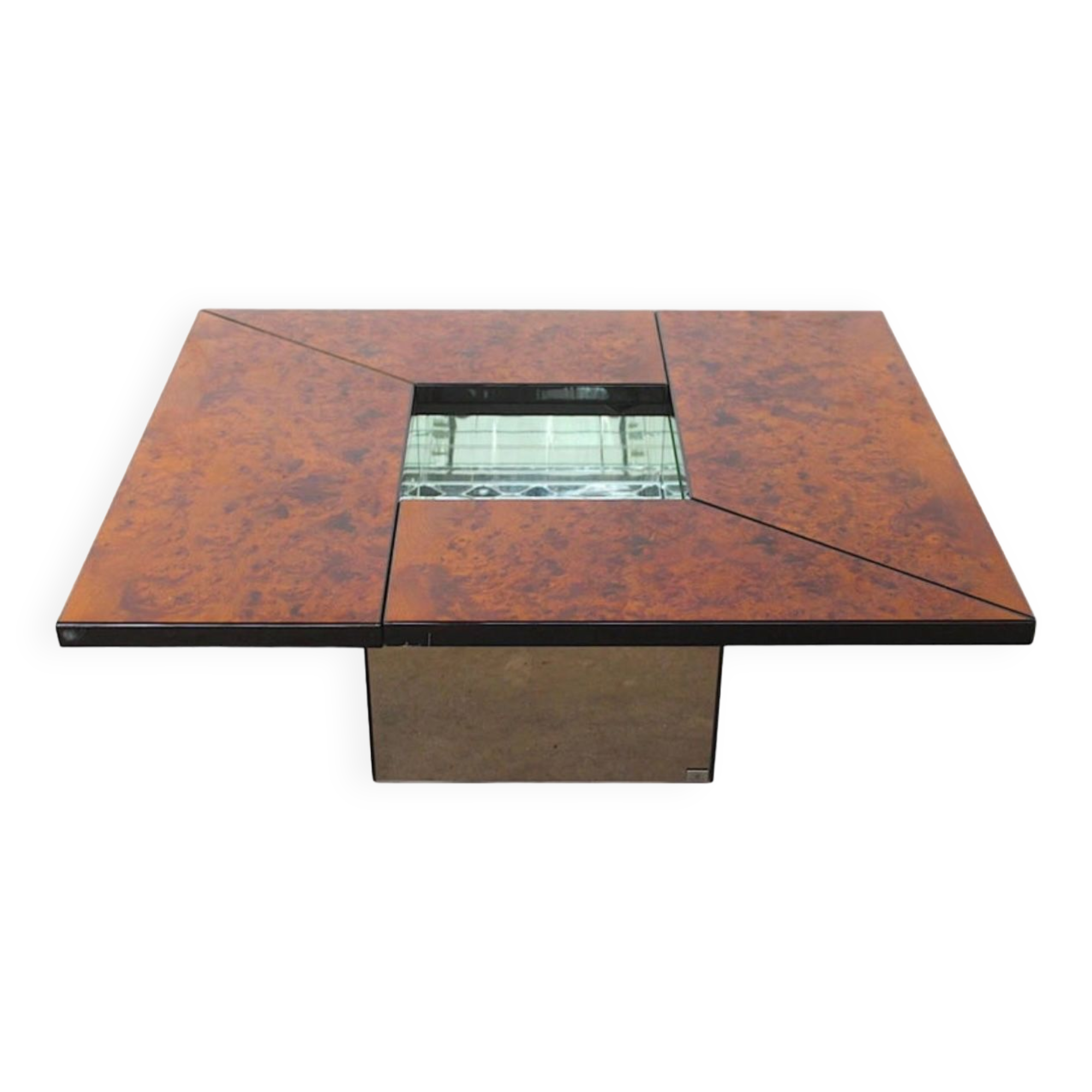 Paul michel burl wood multi functional coffee table and dry bar