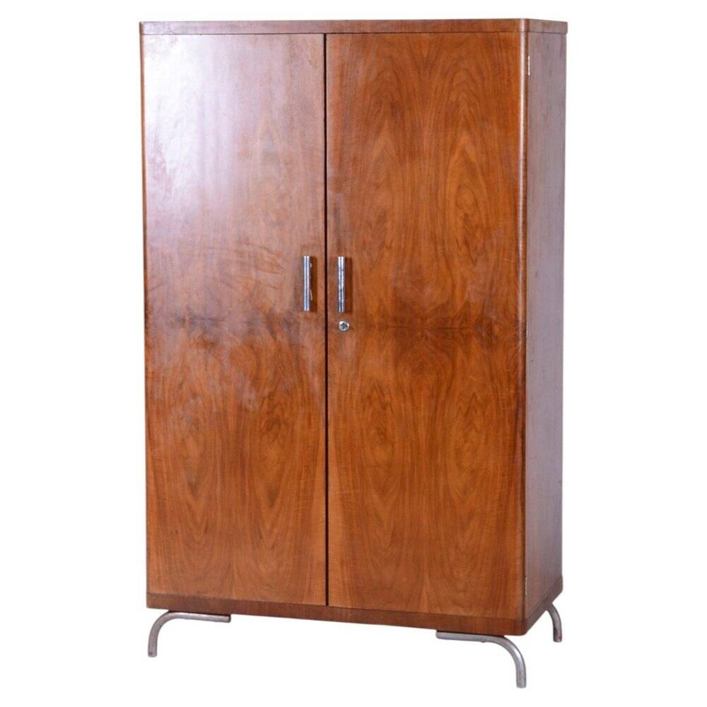 Bauhaus Walnut Wardrobe by Robert Slezak, Czechia, 1930s