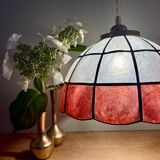 Vintage red and white mother-of-pearl lampshade pendant light