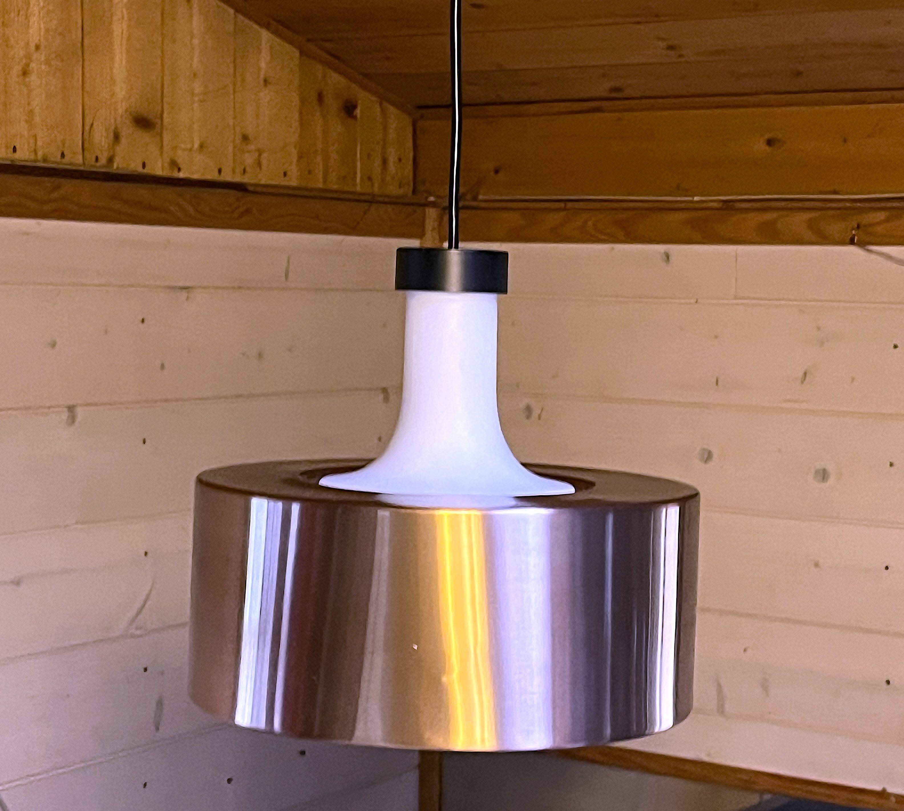 Wide staff luchten pendant lamp in glass and metal, germany, 1980s
