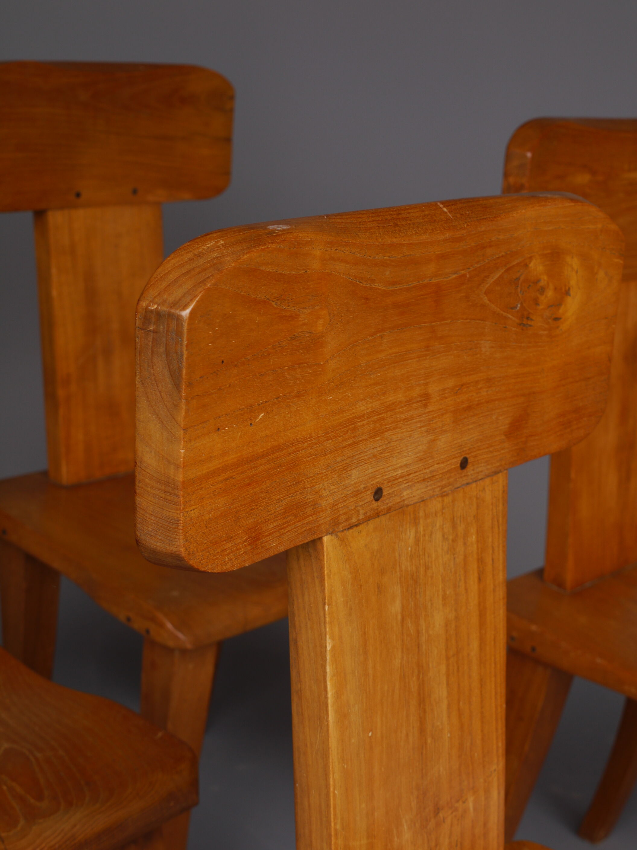 Brutalist elm wood dining chairs 1970s