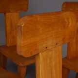 Brutalist elm wood dining chairs 1970s