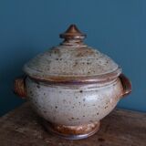 Covered sugar bowl in Puisaye stoneware signed Jean-Pierre Prud'homme