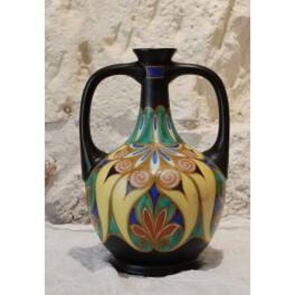 Vase en céramique émaillée de la faïencerie de Gouda, Pays-Bas, Hollande, vers 1930