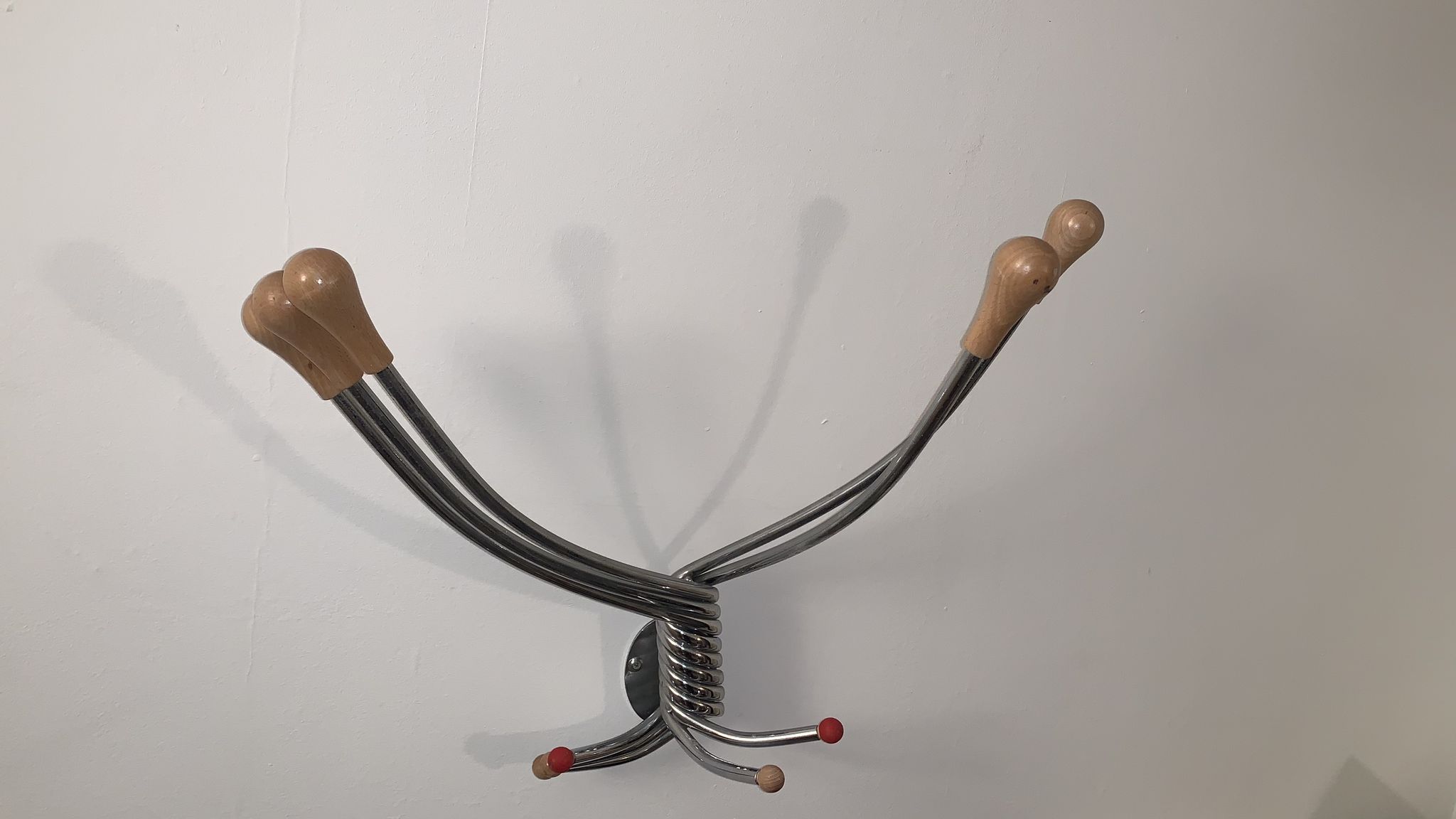 Vintage Wall mount ‘Octopus’ metal and wood swivel coat rack