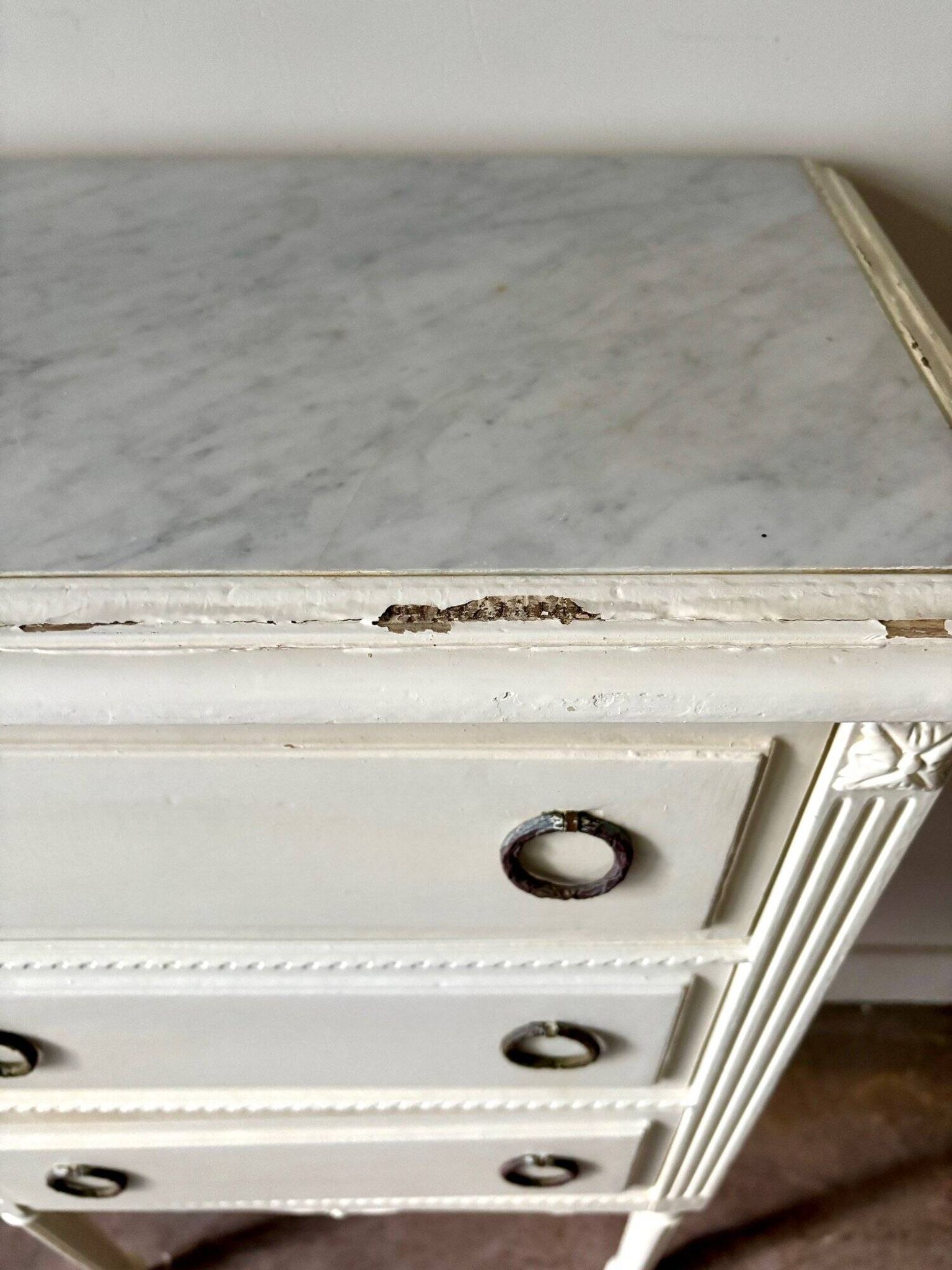 3-drawer chest of drawers in ecru wood and gray marble