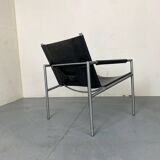 Fauteuil de salon moderne en cuir noir par Martin Visser pour T Spectrum, années 1960