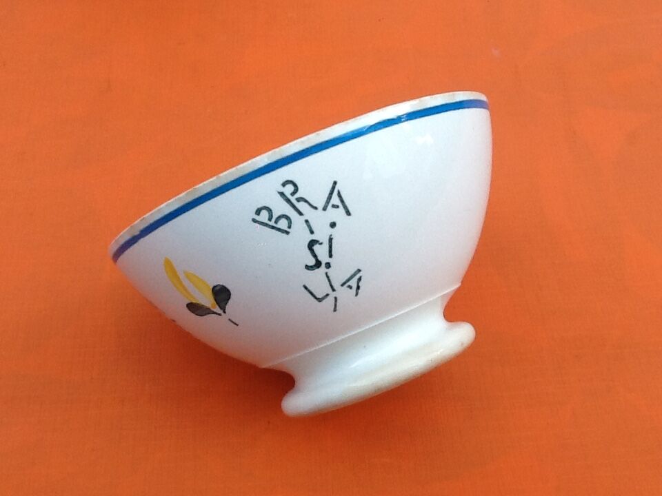 Old bowl " Cafés Brasila " Faience Digoin France Hand Painted