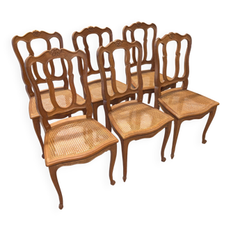 6 Louis XV oak caned chairs