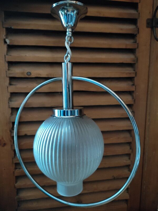 Chandelier suspension support metal chrome deco frosted globe